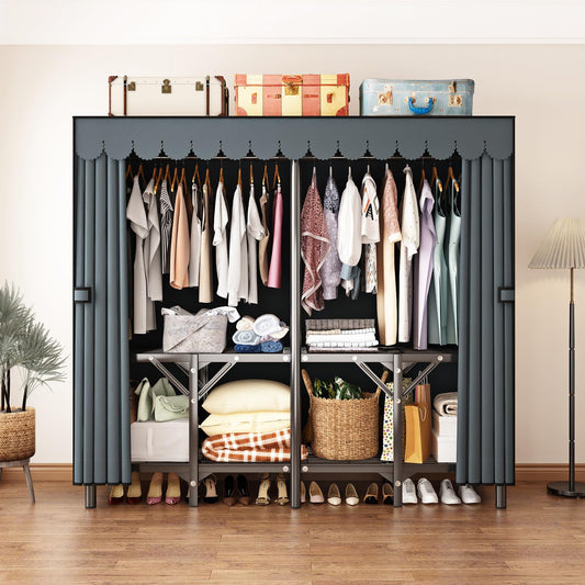 LEAIJIAFY Foldable Clothes Hanger with Cover Portable Wardrobe