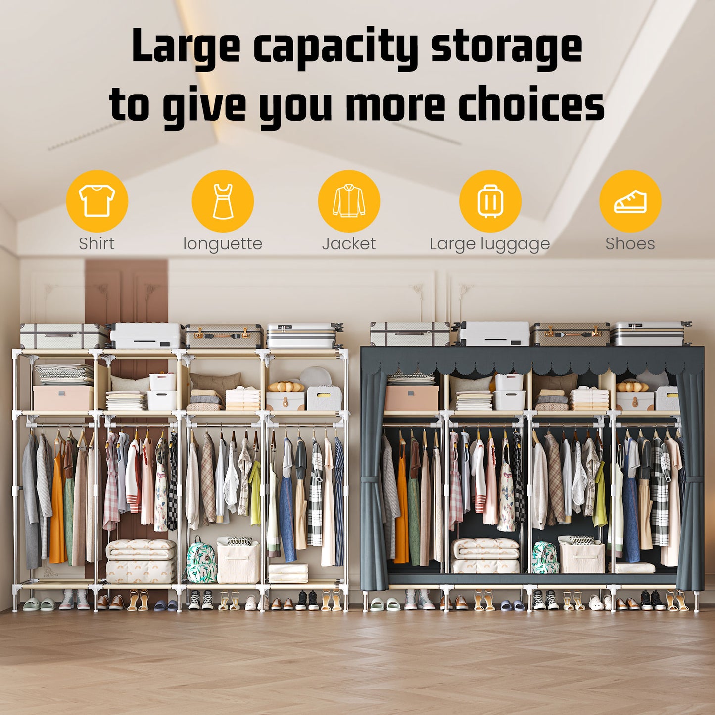 LEAIJIAFY Portable Closet with 4 Hanging Rods and Lockers