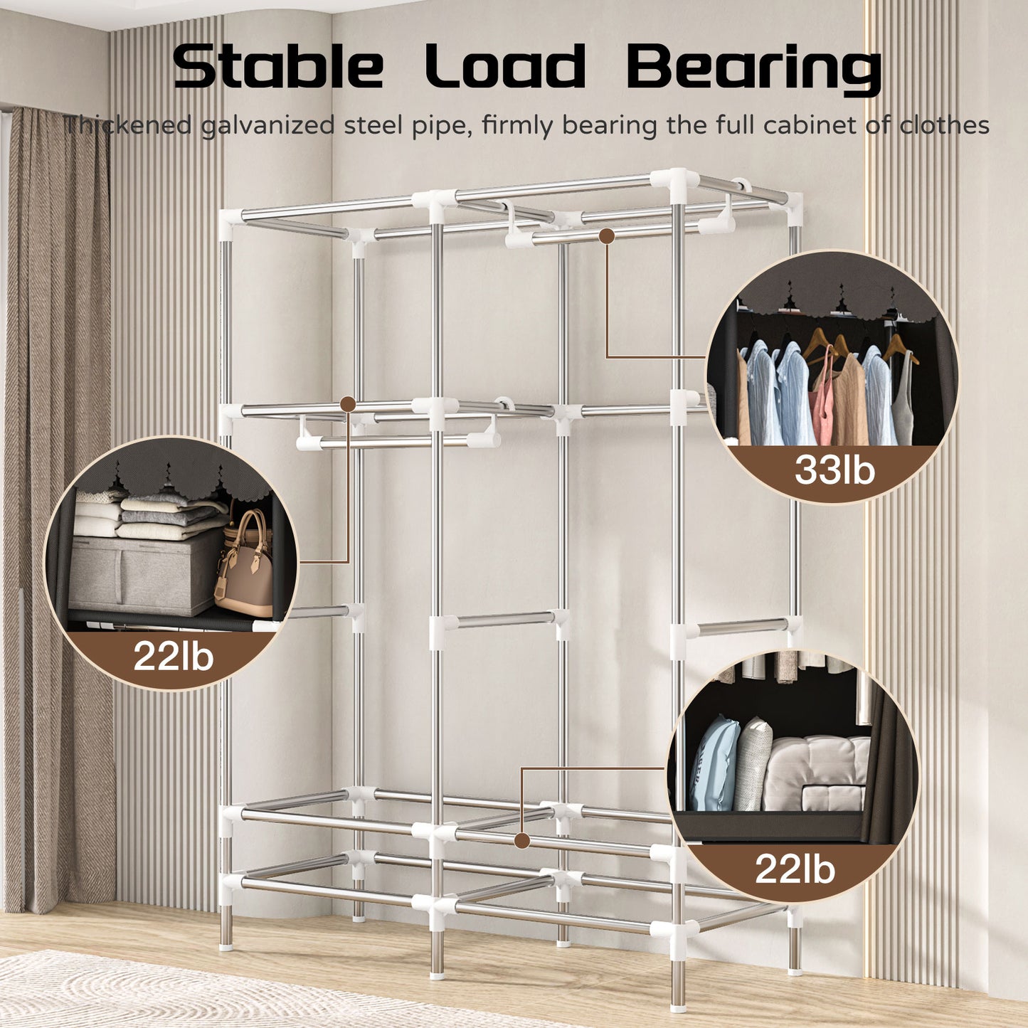 LEAIJIAFY Portable Wardrobe with 2 Hanging Rods and Drawers