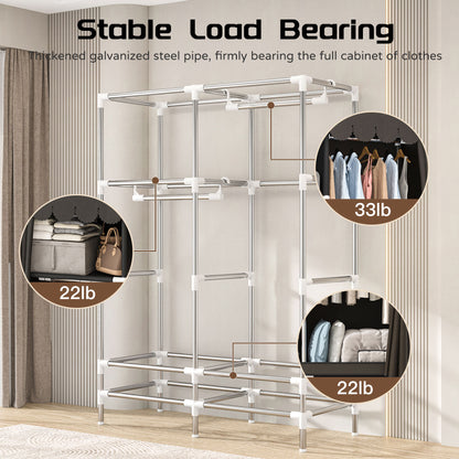 LEAIJIAFY Portable Wardrobe with 2 Hanging Rods and Drawers
