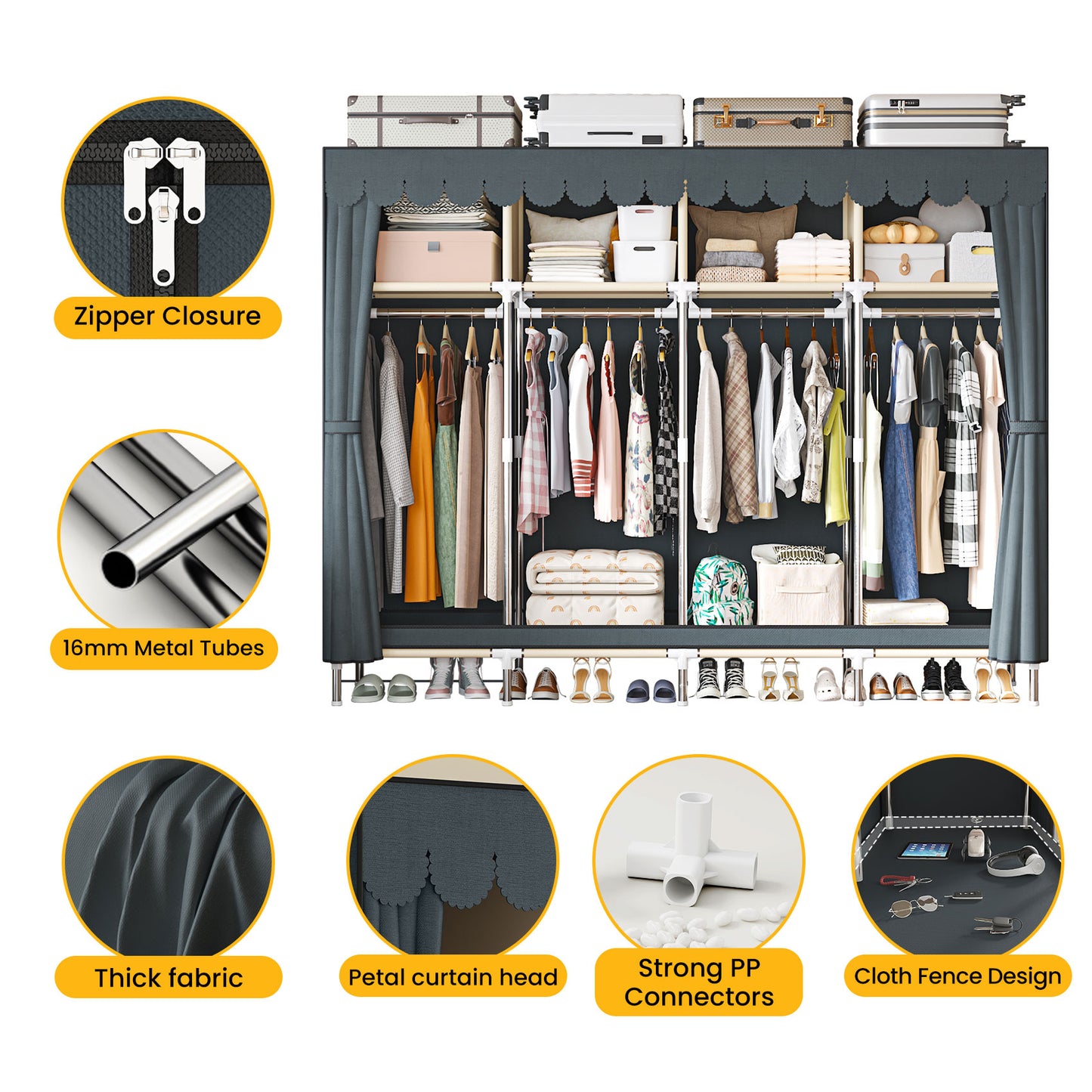 LEAIJIAFY Portable Closet with 4 Hanging Rods and Lockers