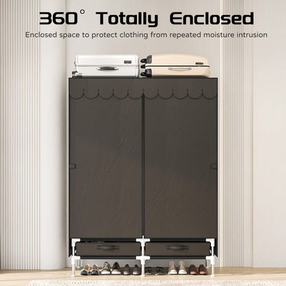 LEAIJIAFY Portable Wardrobe with 2 Hanging Rods and Drawers