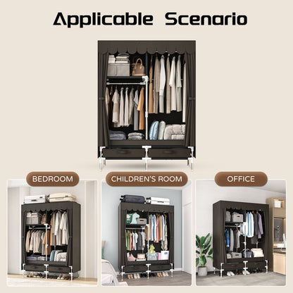 LEAIJIAFY Portable Wardrobe with 2 Hanging Rods and Drawers