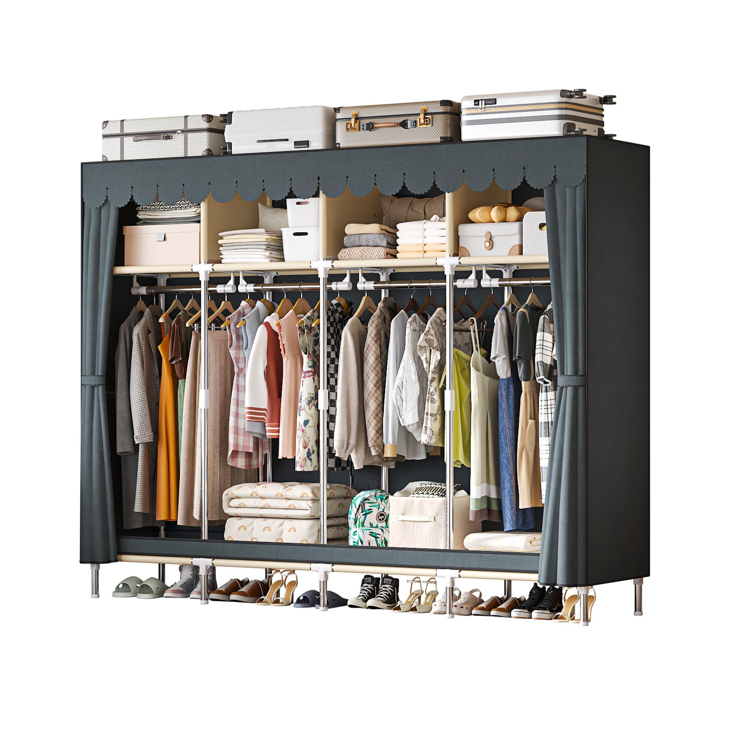 LEAIJIAFY Portable Closet with 4 Hanging Rods and Lockers