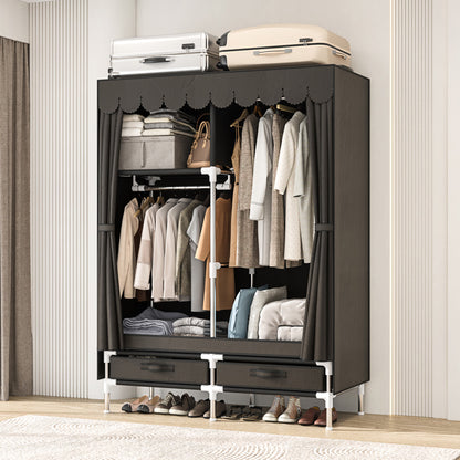 LEAIJIAFY Portable Wardrobe with 2 Hanging Rods and Drawers