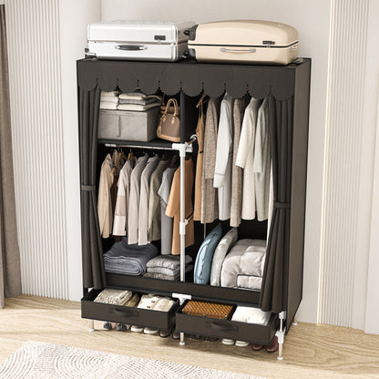 LEAIJIAFY Portable Wardrobe with 2 Hanging Rods and Drawers