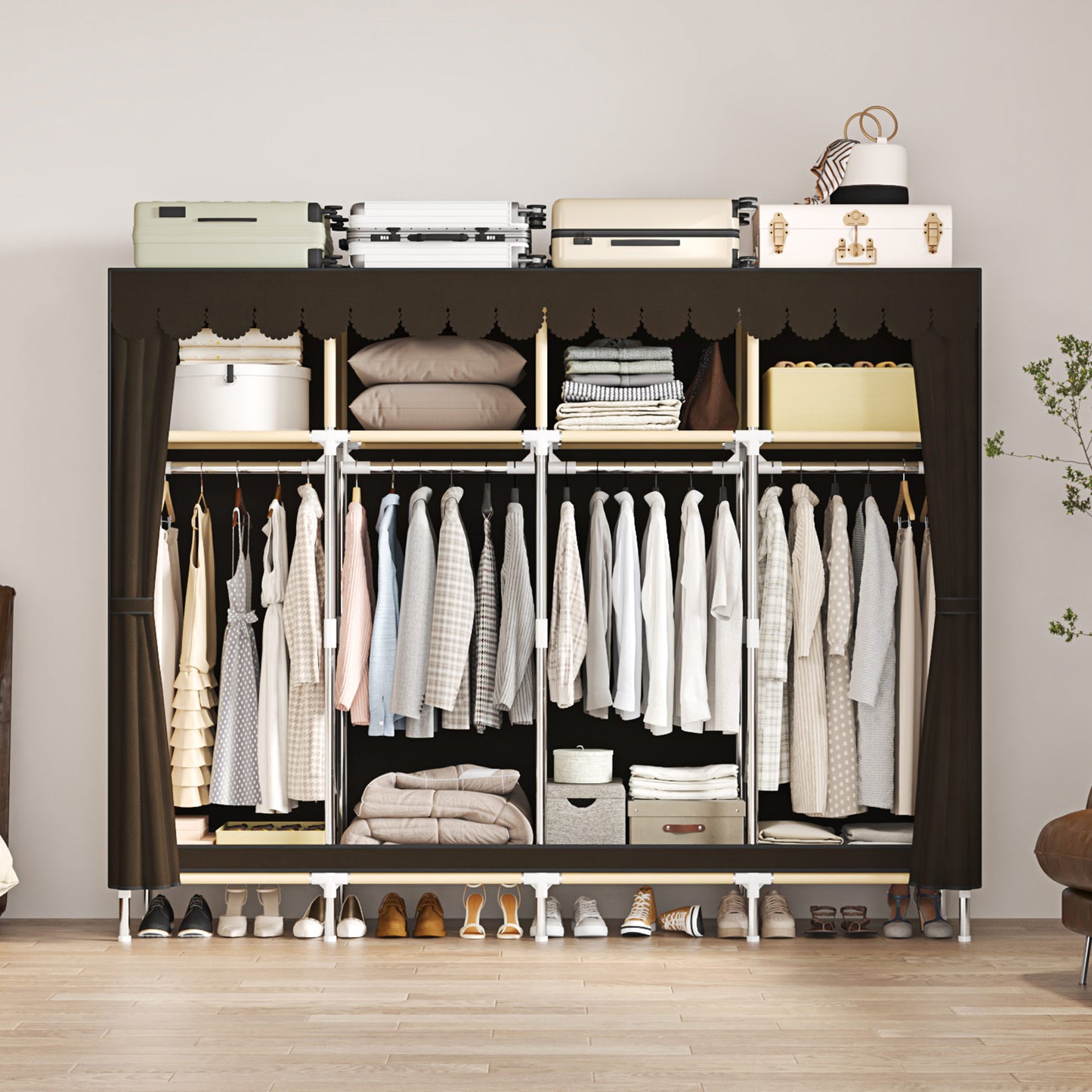 LEAIJIAFY Portable Closet with 4 Hanging Rods and Lockers