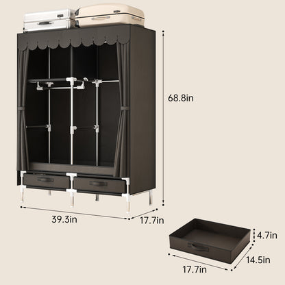 LEAIJIAFY Portable Wardrobe with 2 Hanging Rods and Drawers