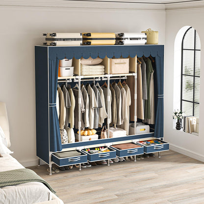 LEAIJIAFY Portable Wardrobe with 4 Hanging Rods and Drawers