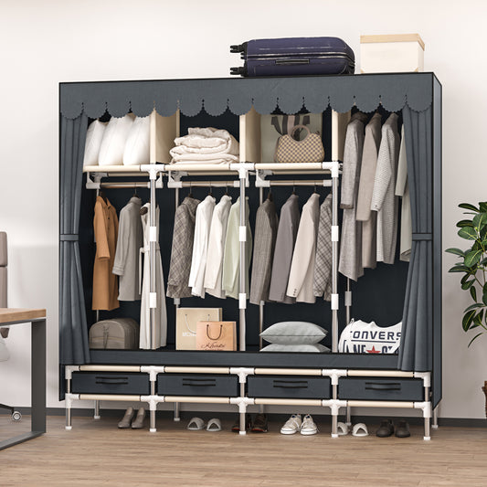 LEAIJIAFY Portable Wardrobe with 4 Hanging Rods and Drawers