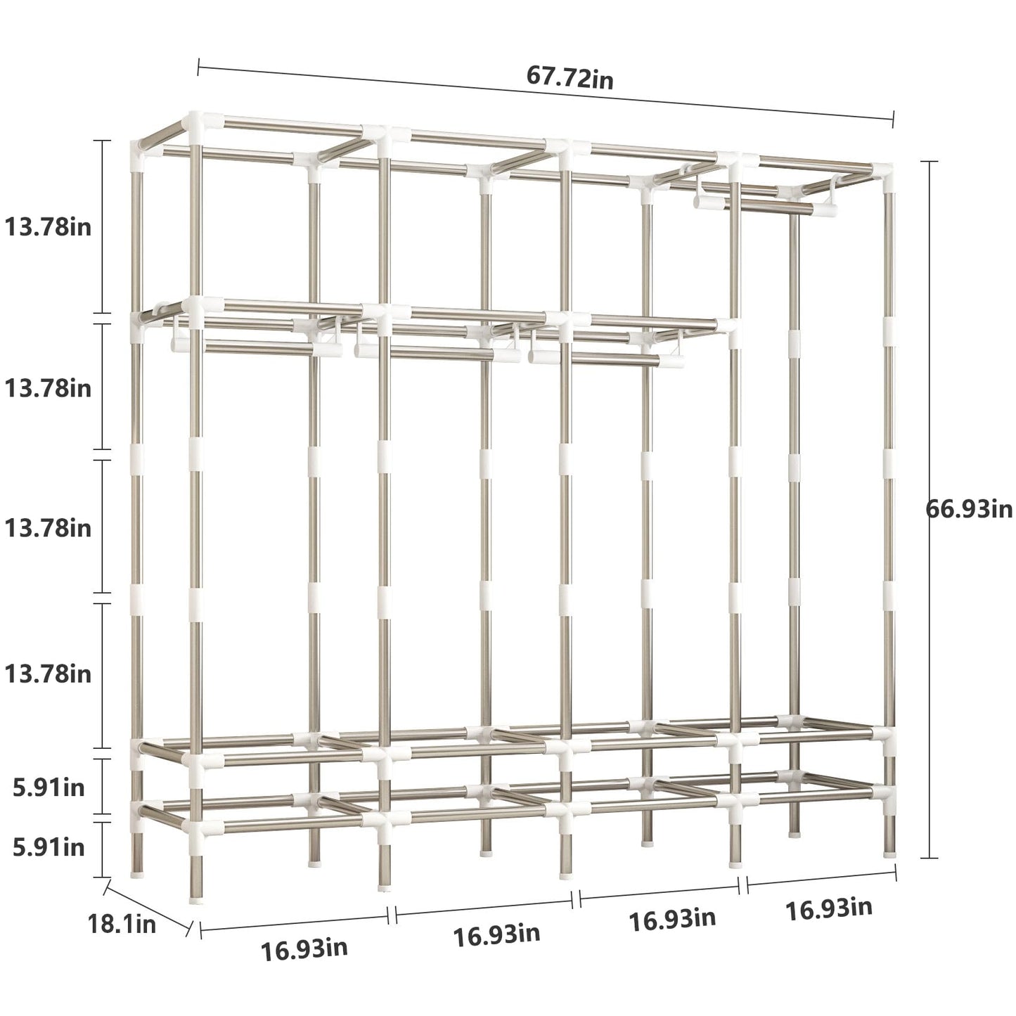 LEAIJIAFY Portable Wardrobe with 4 Hanging Rods and Drawers