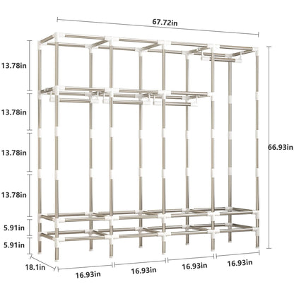 LEAIJIAFY Portable Wardrobe with 4 Hanging Rods and Drawers