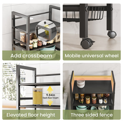 LEAIJIAFY 4-Tier Metal Rolling Cart with Removable Grid Shelves