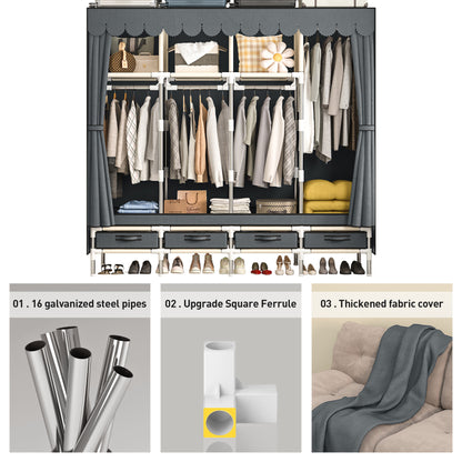 LEAIJIAFY Portable Wardrobe with 4 Hanging Rods and Drawers