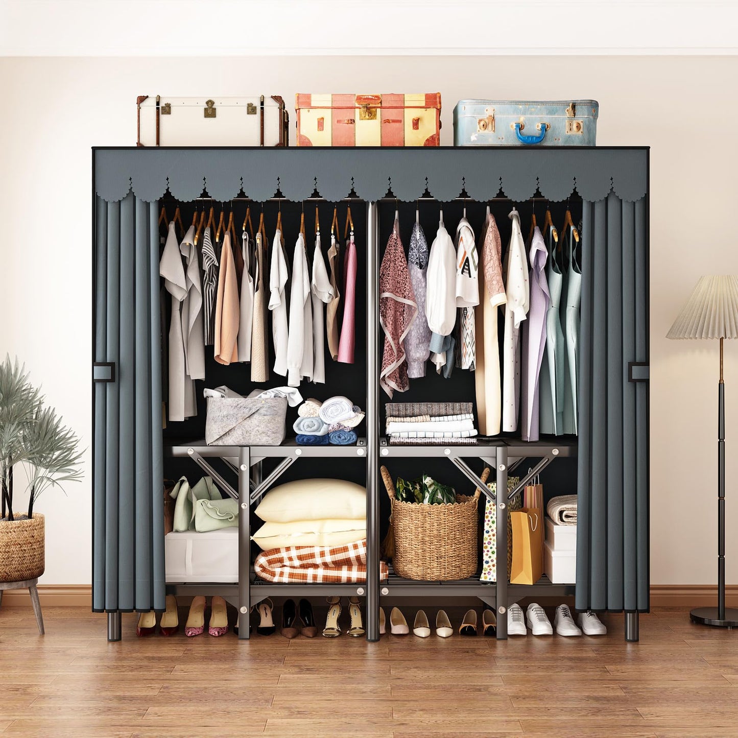 LEAIJIAFY Foldable Clothes Hanger with Cover Portable Wardrobe