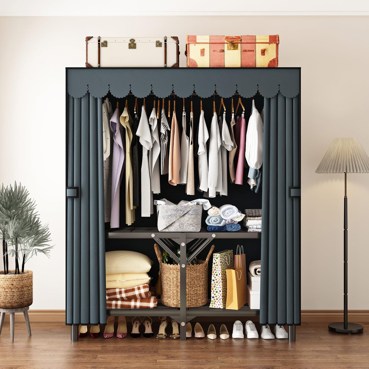 LEAIJIAFY Foldable Clothes Hanger with Cover Portable Wardrobe