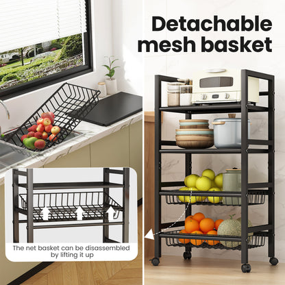 LEAIJIAFY 4-Tier Metal Rolling Cart with Removable Grid Shelves
