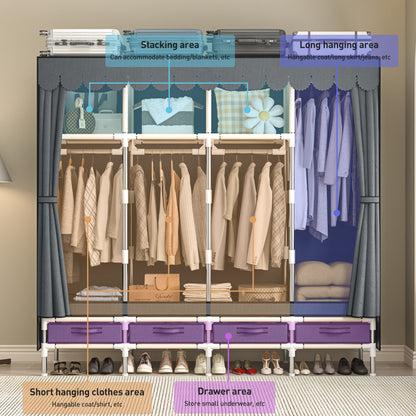 LEAIJIAFY Portable Wardrobe with 4 Hanging Rods and Drawers