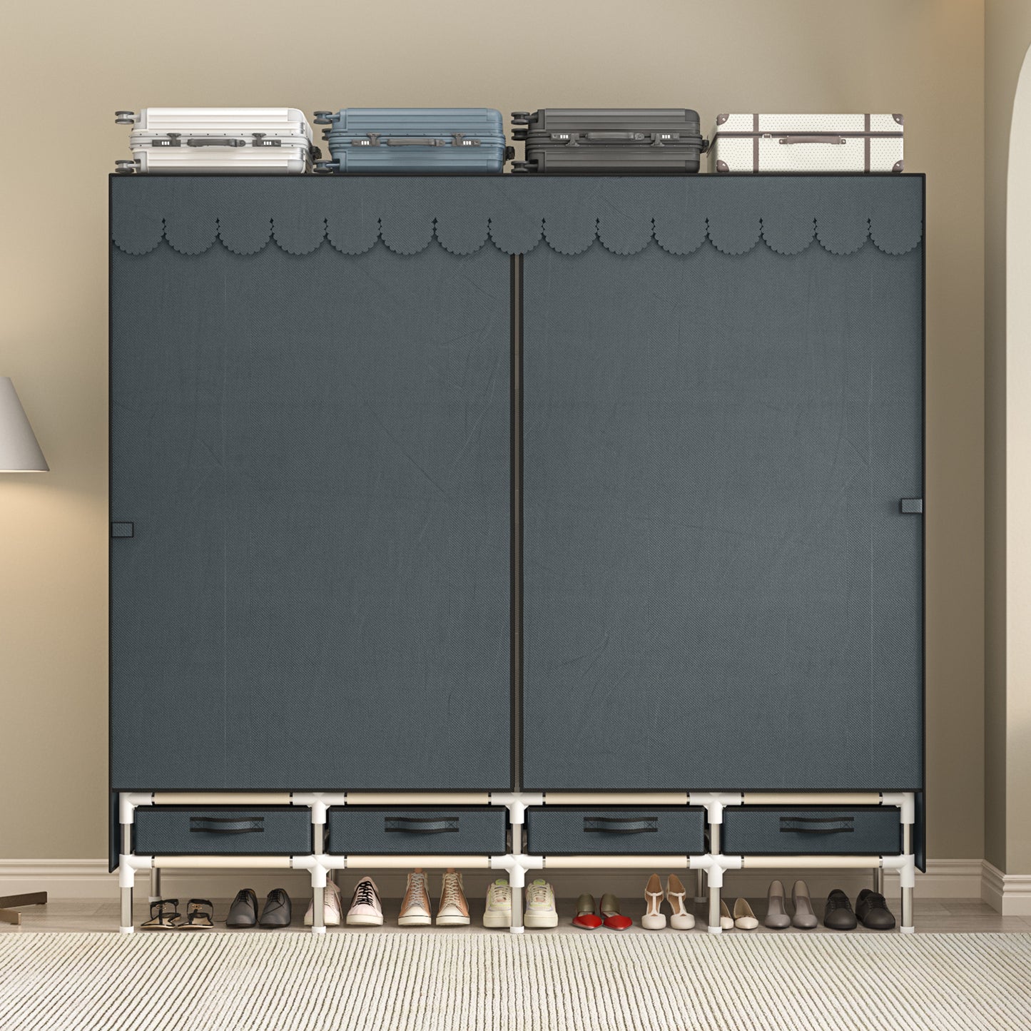 LEAIJIAFY Portable Wardrobe with 4 Hanging Rods and Drawers